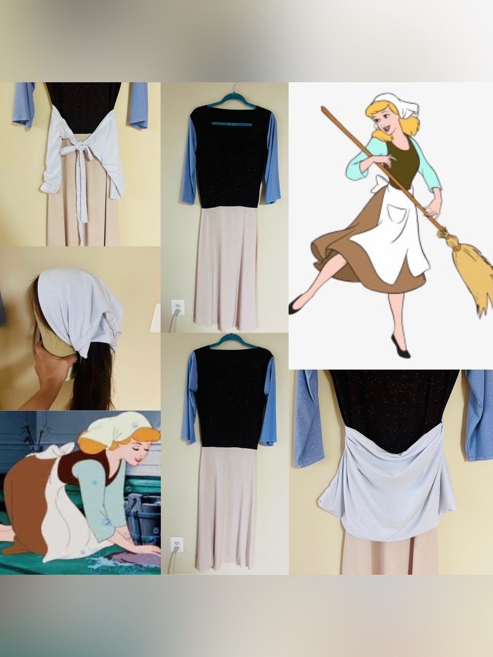 Sparkly Disney Cinderella Peasant Costume Dress w/ Accessories
